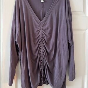 Athleta Ruched V-Neck Long Sleeve Top in Mauve